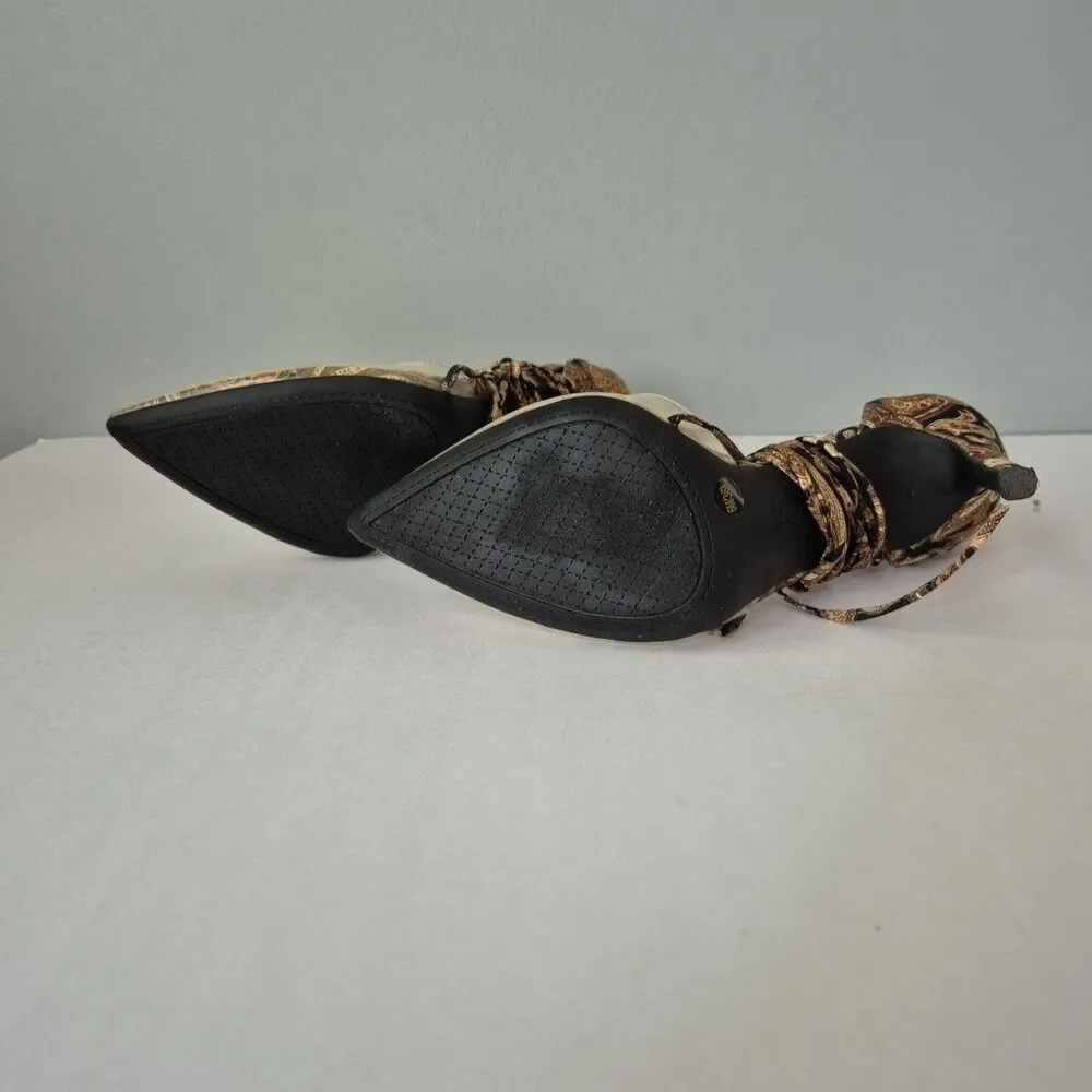 Jessica Simpson Brown Black Paisley Hemmie Wrap Around Calf High Heels Womens 6M